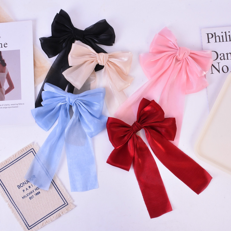 2024 Djevojčice plava ružičasta velika mašna kopča za kosu Elegantna jednostavna proljeće ljeto kopča za kosu Retro kopče za trake za kosu Dodaci za kosu