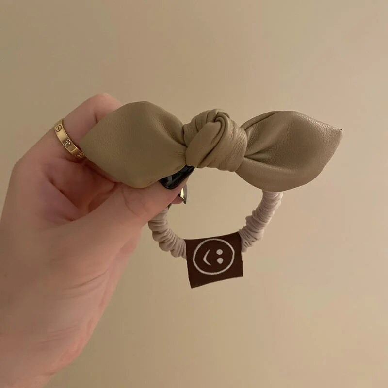 Jednostavna, elegantna kožna traka za glavu s leptir čvorovima Ženska ljetna gumica za vezivanje, konjski rep koja se ne veže Gumica za vezivanje kose