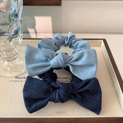 Franțuzesc retro denim cu bowknot inel de păr bentiță pentru femeie nouă, simplă și versatilă, avansată, banda de păr, accesorii pentru cap, inel de păr elastic