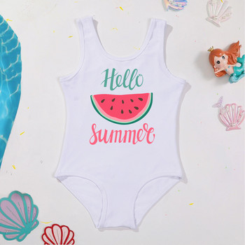 Hello Summer&watermelon Pattern Детски бански костюм за момичета Цял бански костюм за момичета Ежедневни летни дрехи за плуване за момичета