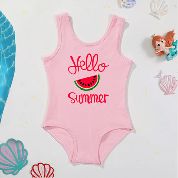 Hello Summer&watermelon Pattern Детски бански костюм за момичета Цял бански костюм за момичета Ежедневни летни дрехи за плуване за момичета