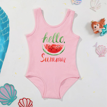 Hello Summer&watermelon Pattern Детски бански костюм за момичета Цял бански костюм за момичета Ежедневни летни дрехи за плуване за момичета