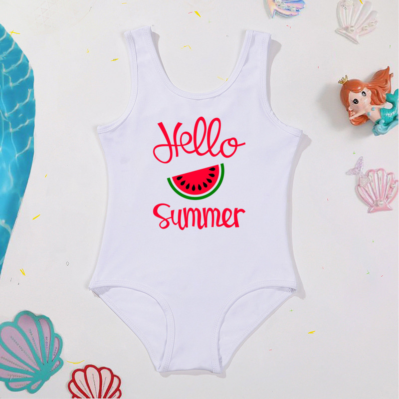 Hello Summer & Görögdinnye mintás nyomtatás Gyerek lány fürdőruha egyrészes lány fürdőruha Alkalmi lány nyári úszóruházat ruházat