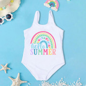 Lányok Hello Nyár Nyári Nyomtatott Gyerek Fürdőruha Nyári Strand fürdőruha Vicces fürdőruhák Nyaralás Ruhák Kreatív Lány Úszóruha