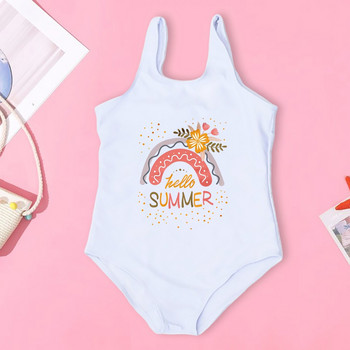 Girls Hello Summer Print Детски бански костюм Summer Beach Swimwear Забавни бански костюми Празнични дрехи Creative Girl Swim Outfit