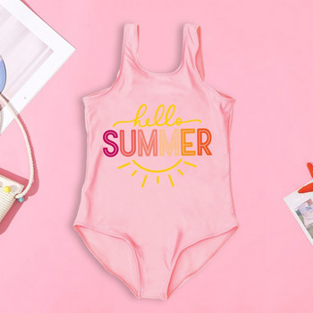 Girls Hello Summer Print Детски бански костюм Summer Beach Swimwear Забавни бански костюми Празнични дрехи Creative Girl Swim Outfit