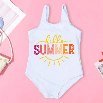 Girls Hello Summer Print Детски бански костюм Summer Beach Swimwear Забавни бански костюми Празнични дрехи Creative Girl Swim Outfit