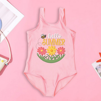Lányok Hello Nyár Nyári Nyomtatott Gyerek Fürdőruha Nyári Strand fürdőruha Vicces fürdőruhák Nyaralás Ruhák Kreatív Lány Úszóruha