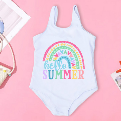 Lányok Hello Nyár Nyári Nyomtatott Gyerek Fürdőruha Nyári Strand fürdőruha Vicces fürdőruhák Nyaralás Ruhák Kreatív Lány Úszóruha