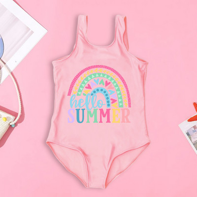 Lányok Hello Nyár Nyári Nyomtatott Gyerek Fürdőruha Nyári Strand fürdőruha Vicces fürdőruhák Nyaralás Ruhák Kreatív Lány Úszóruha