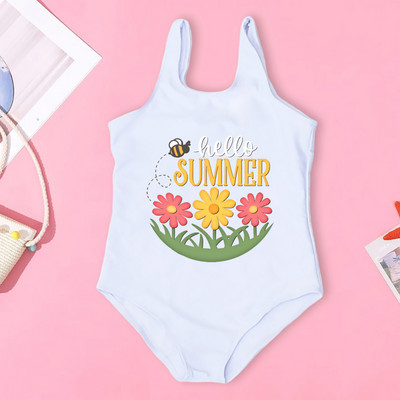 Lányok Hello Nyár Nyári Nyomtatott Gyerek Fürdőruha Nyári Strand fürdőruha Vicces fürdőruhák Nyaralás Ruhák Kreatív Lány Úszóruha