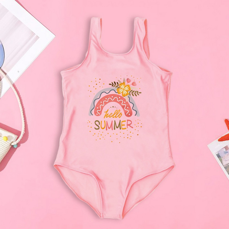 Lányok Hello Nyár Nyári Nyomtatott Gyerek Fürdőruha Nyári Strand fürdőruha Vicces fürdőruhák Nyaralás Ruhák Kreatív Lány Úszóruha