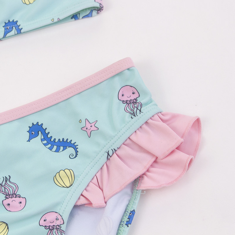 Octopus Hippocampus Print Stretchy Beach Surf Girls Παιδικά μαγιό Μαγιό βολάν συνονθύλευμα Παιδικά κορίτσια Παιδικά μπικίνι διακοπών