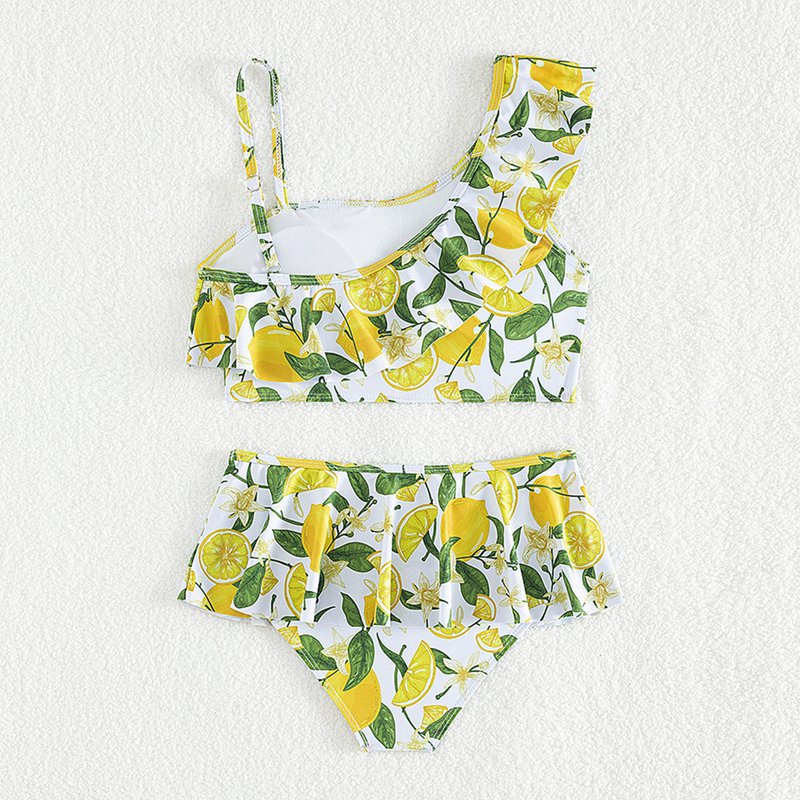 Vasariniai vaikiški maudymosi kostiumėliai mergaitėms su citrinos raštu be rankovių dviejų dalių maudymosi kostiumėliai vaikams greitai džiūstantys vėsūs maudymosi kostiumėliai paplūdimio banglenčių sportui