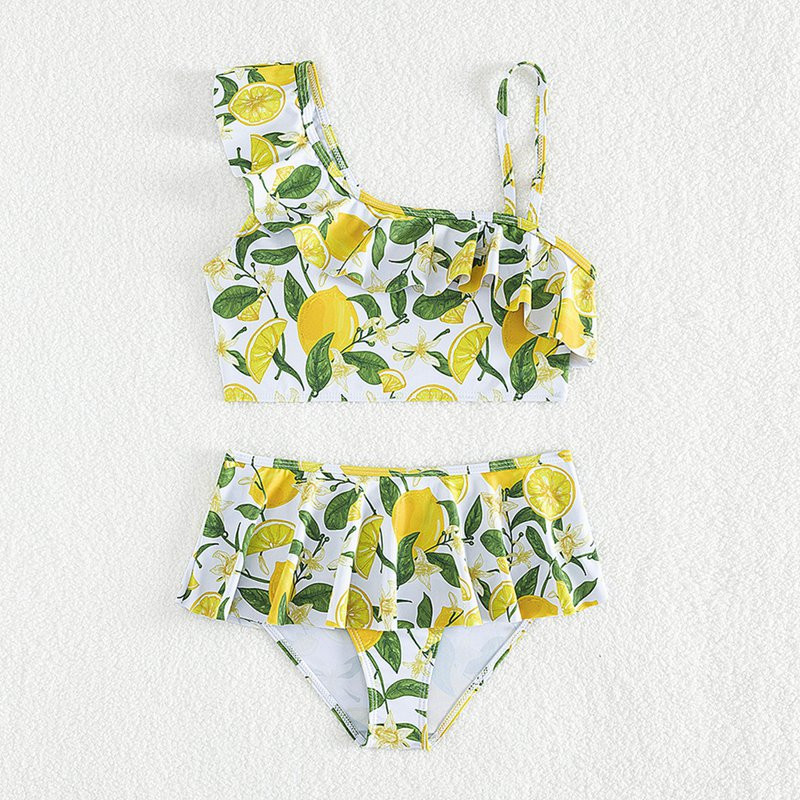 Vasariniai vaikiški maudymosi kostiumėliai mergaitėms su citrinos raštu be rankovių dviejų dalių maudymosi kostiumėliai vaikams greitai džiūstantys vėsūs maudymosi kostiumėliai paplūdimio banglenčių sportui
