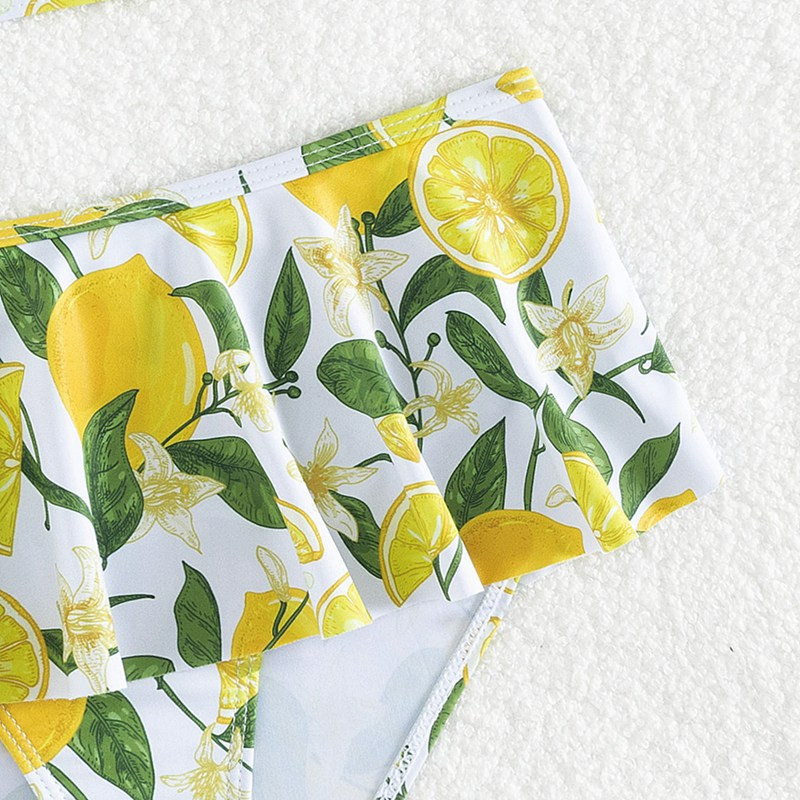 Vasariniai vaikiški maudymosi kostiumėliai mergaitėms su citrinos raštu be rankovių dviejų dalių maudymosi kostiumėliai vaikams greitai džiūstantys vėsūs maudymosi kostiumėliai paplūdimio banglenčių sportui