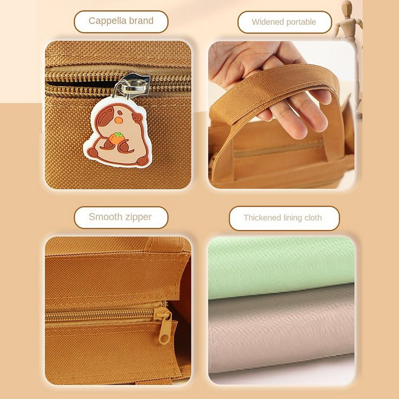 Oldalsó hálós zsebes iskolatáska ceruzatáskával Nagy kapacitású művészeti tárolótáska Capybara Panda válaszfaltároló A4-es irattáska