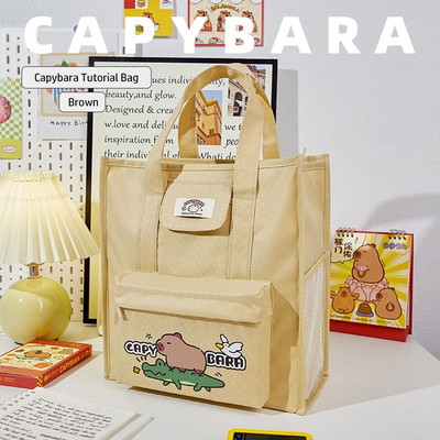 Nagy kapacitású hordozható iskolatáska rajzfilm kézi vízálló tanulóknak, oktató táska Capybara kézitáska diákoknak