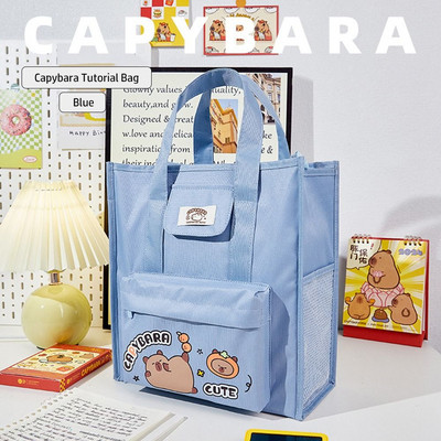 Nagy kapacitású hordozható iskolatáska rajzfilm kézi vízálló tanulóknak, oktató táska Capybara kézitáska diákoknak