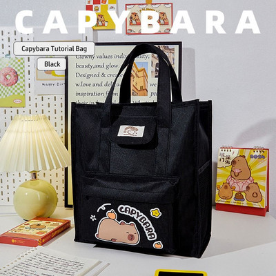 Nagy kapacitású hordozható iskolatáska rajzfilm kézi vízálló tanulóknak, oktató táska Capybara kézitáska diákoknak