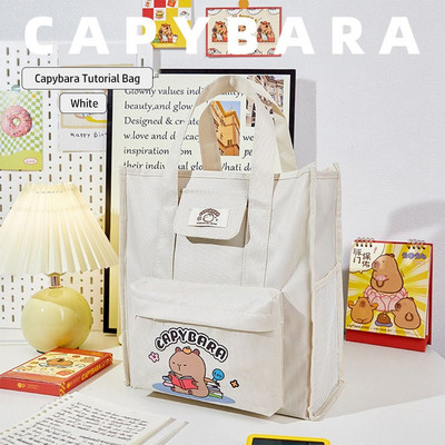 Nagy kapacitású hordozható iskolatáska rajzfilm kézi vízálló tanulóknak, oktató táska Capybara kézitáska diákoknak