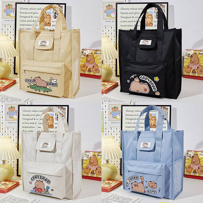 Nagy kapacitású hordozható iskolatáska rajzfilm kézi vízálló tanulóknak, oktató táska Capybara kézitáska diákoknak