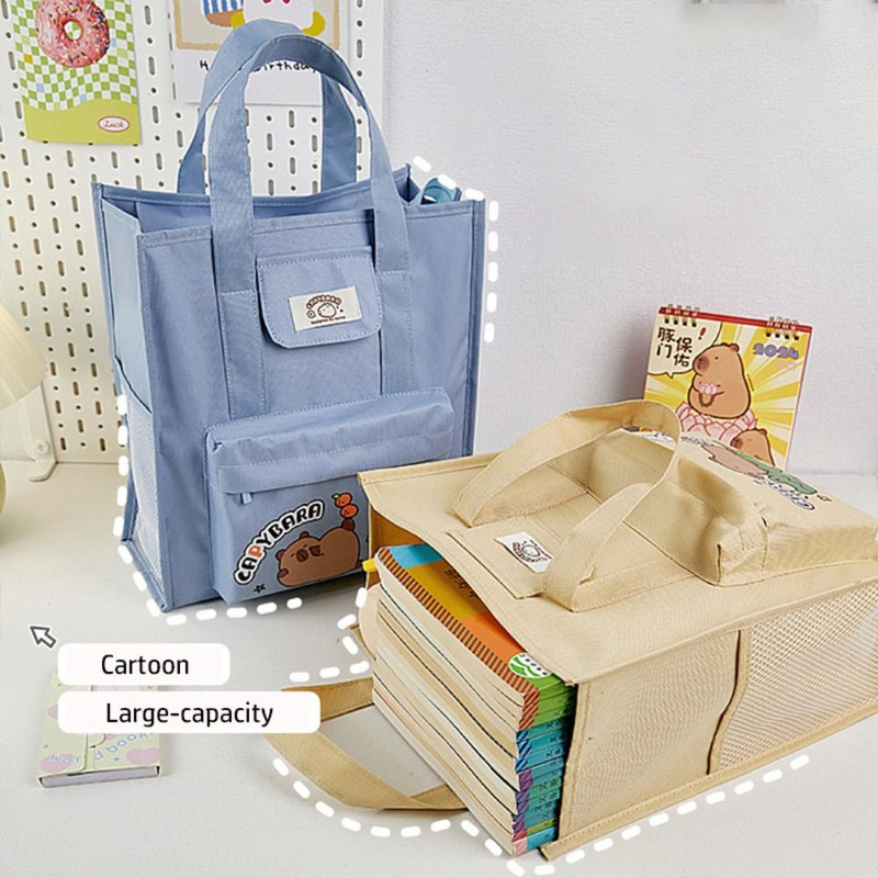 Nagy kapacitású hordozható iskolatáska rajzfilm kézi vízálló tanulóknak, oktató táska Capybara kézitáska diákoknak