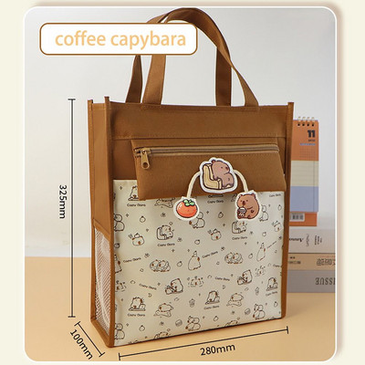 5 rétegű hordtáska iskolatáska Capybara Panda nagy kapacitású művészeti tárolótáska 20 könyv tárolására, oldalhálós zseb A4-es irattáska