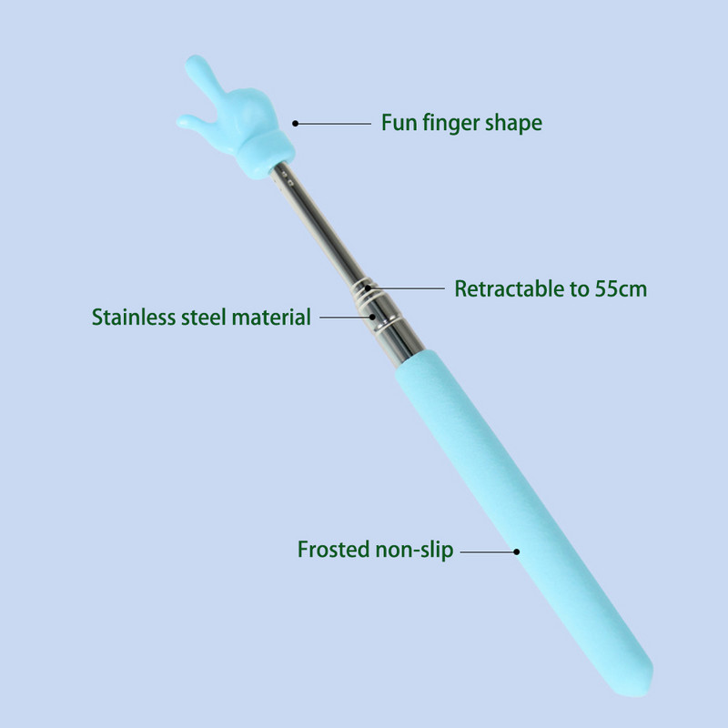 Ištraukiamas mokytojo rodyklės piršto dizainas, nerūdijančio plieno teleskopinis mokyklinis rodyklė, skirtas mokytojui klasėje