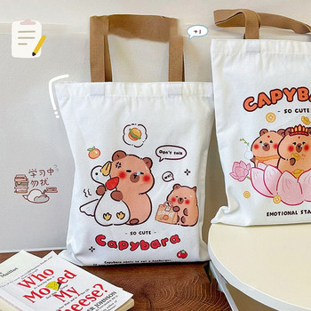 Cartoon Capybara Handbag Νέο βιβλίο Kawaii Anime Canvas Student Τσάντες ώμου υψηλής χωρητικότητας Δώρα για κορίτσια