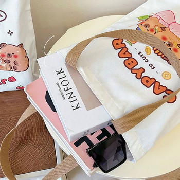 Cartoon Capybara Handbag Νέο βιβλίο Kawaii Anime Canvas Student Τσάντες ώμου υψηλής χωρητικότητας Δώρα για κορίτσια