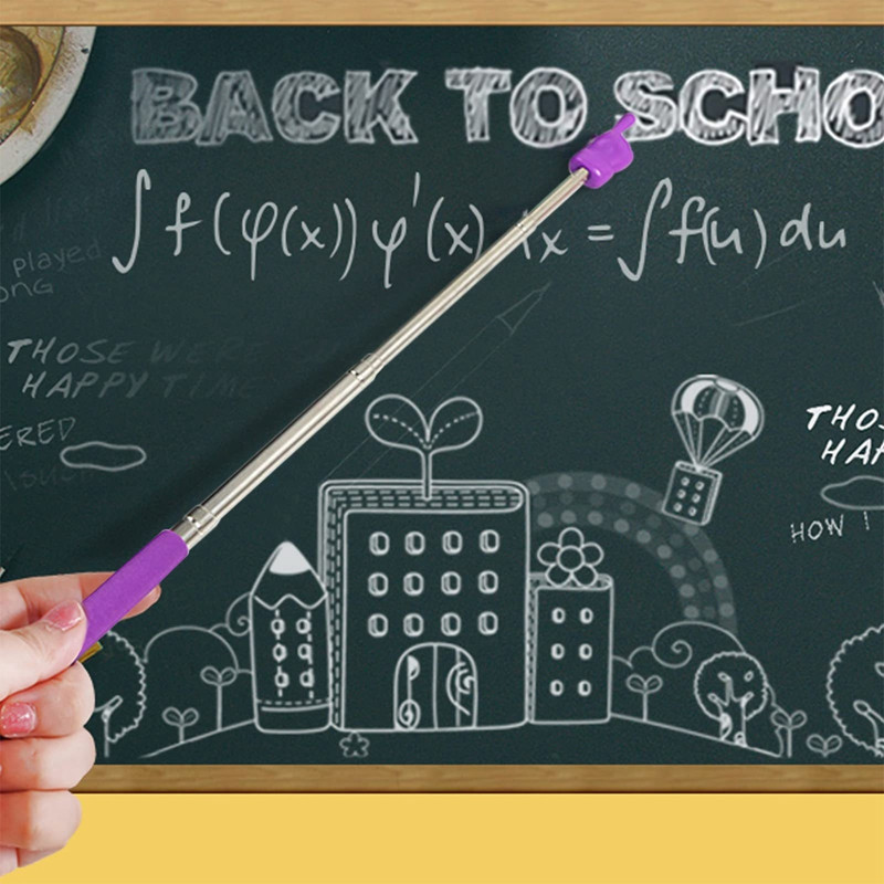 Ištraukiamas mokytojo rodyklės piršto dizainas, nerūdijančio plieno teleskopinis strypas, lenta, mokyklos mokomoji lazdelė, skaitymo lazdelė