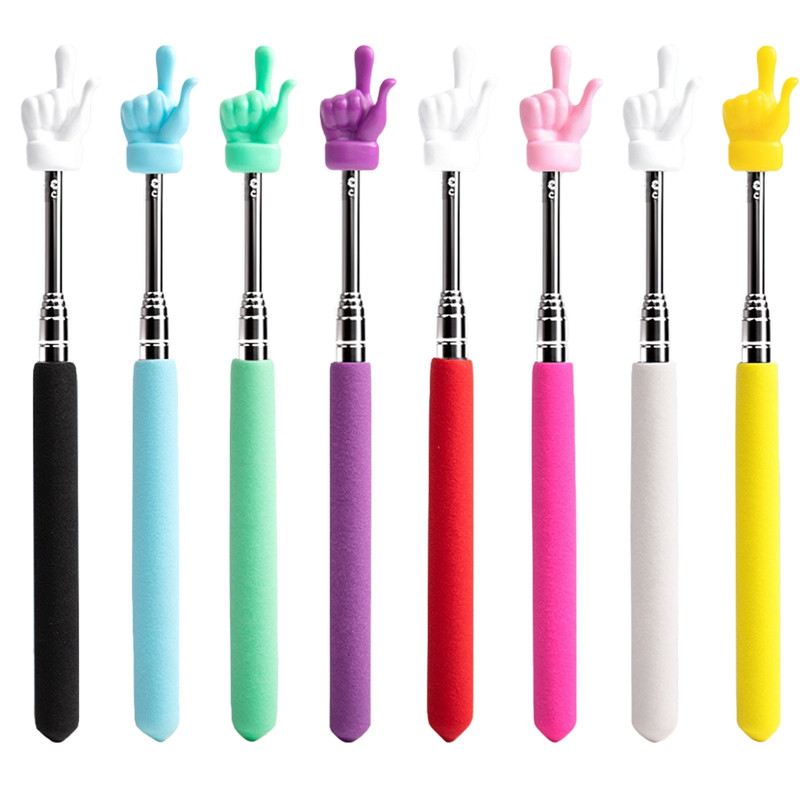 Ištraukiamas mokytojo rodyklės piršto dizainas, nerūdijančio plieno teleskopinis strypas, lenta, mokyklos mokomoji lazdelė, skaitymo lazdelė