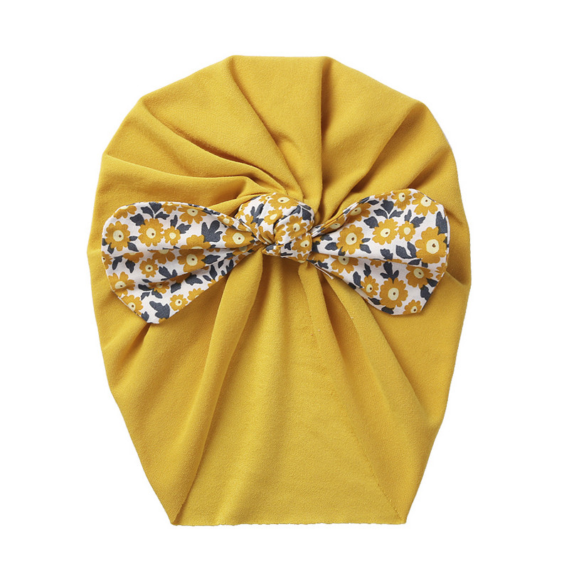 Virágmintás masni baba téli őszi sapka aranyos medve fül újszülött fiú lány sapka sapkák motorháztető szuper puha szövet turbán fejfedők