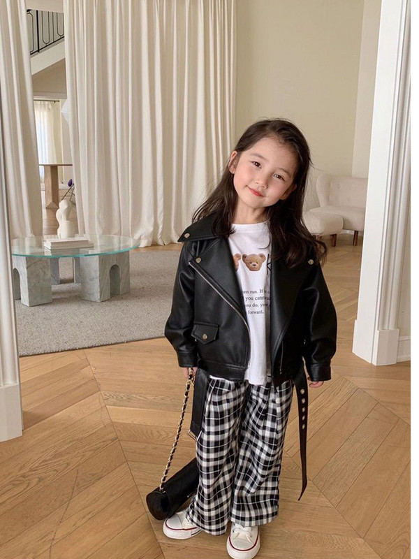 Lányok műbőr elegáns cipzáras alapkabát fiú felsőruházat tömör vékony, hosszú ujjú, lehajtható gallérral tipegő rövidkabát XMP43