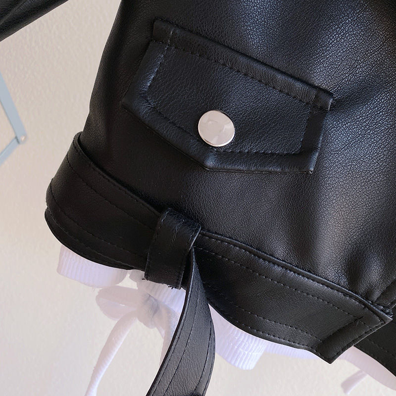 Lányok műbőr elegáns cipzáras alapkabát fiú felsőruházat tömör vékony, hosszú ujjú, lehajtható gallérral tipegő rövidkabát XMP43