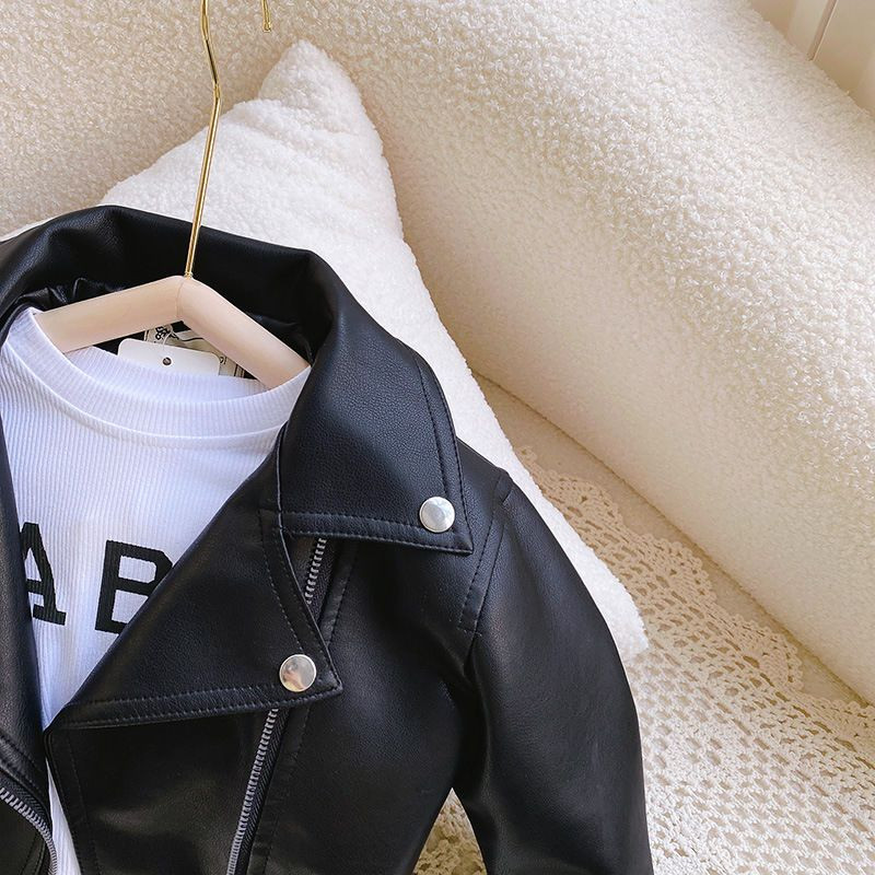 Lányok műbőr elegáns cipzáras alapkabát fiú felsőruházat tömör vékony, hosszú ujjú, lehajtható gallérral tipegő rövidkabát XMP43