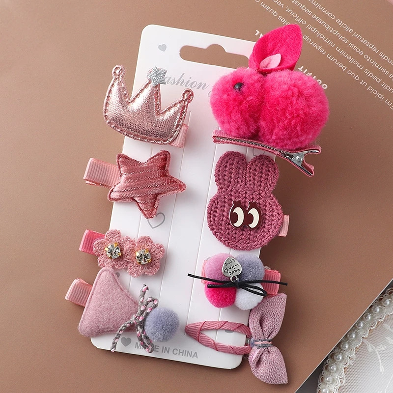 8 бр./компл. карикатура Щипки за коса момиче малък заек аксесоари за коса деца сладък сладък лък цветя Същият цвят система фиби подарък