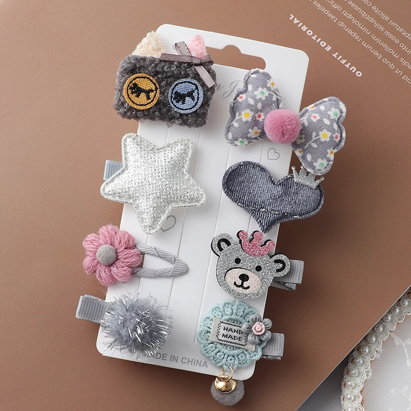 8 бр./компл. карикатура Щипки за коса момиче малък заек аксесоари за коса деца сладък сладък лък цветя Същият цвят система фиби подарък