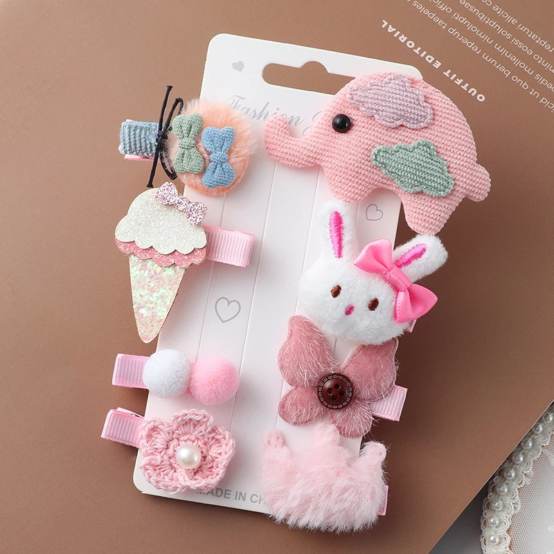 8 бр./компл. карикатура Щипки за коса момиче малък заек аксесоари за коса деца сладък сладък лък цветя Същият цвят система фиби подарък