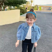 Gyermek farmer dzsekik teljes ujjú puff hosszú felsők Baba lány tavaszi őszi divat Kabátok Dzsekik ruházat 2 3 4 5 6 Gyermekek