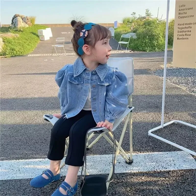 Gyermek farmer dzsekik teljes ujjú puff hosszú felsők Baba lány tavaszi őszi divat Kabátok Dzsekik ruházat 2 3 4 5 6 Gyermekek