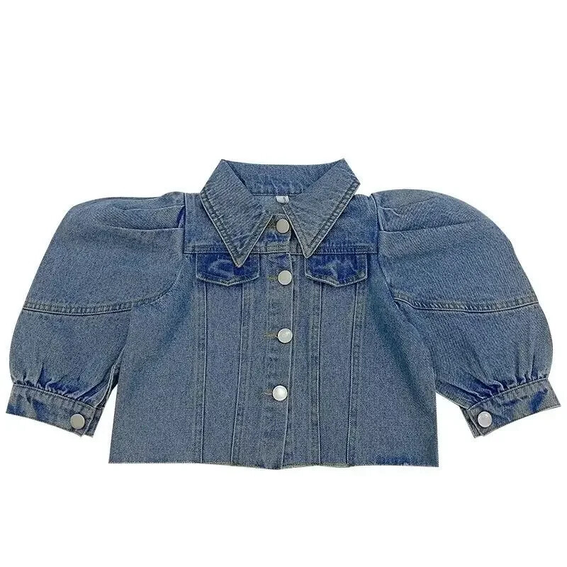 Gyermek farmer dzsekik teljes ujjú puff hosszú felsők Baba lány tavaszi őszi divat Kabátok Dzsekik ruházat 2 3 4 5 6 Gyermekek