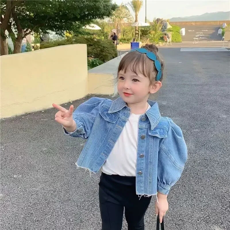 Gyermek farmer dzsekik teljes ujjú puff hosszú felsők Baba lány tavaszi őszi divat Kabátok Dzsekik ruházat 2 3 4 5 6 Gyermekek