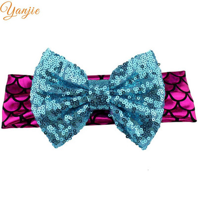 YANJIE 2024 haj masni fejpánt 5" flitter masni csillogó sellő elasztikus fejfedő haj kiegészítők gyerekeknek hajpánt