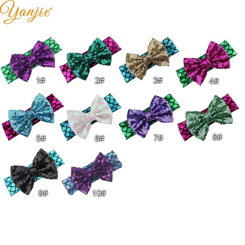 YANJIE 2024 haj masni fejpánt 5" flitter masni csillogó sellő elasztikus fejfedő haj kiegészítők gyerekeknek hajpánt