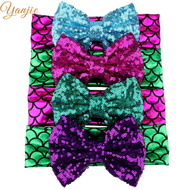 YANJIE 2024 haj masni fejpánt 5" flitter masni csillogó sellő elasztikus fejfedő haj kiegészítők gyerekeknek hajpánt