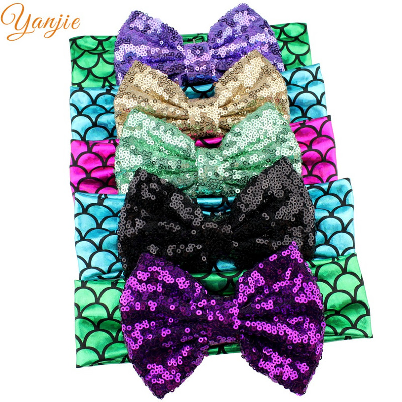 YANJIE 2024 haj masni fejpánt 5" flitter masni csillogó sellő elasztikus fejfedő haj kiegészítők gyerekeknek hajpánt