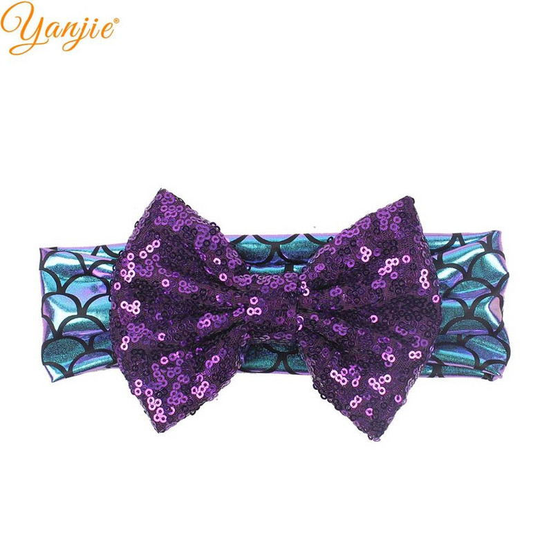 YANJIE 2024 haj masni fejpánt 5" flitter masni csillogó sellő elasztikus fejfedő haj kiegészítők gyerekeknek hajpánt