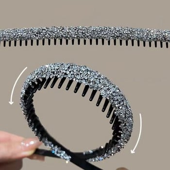 Rhinestone Hair Hoop Fashion Γυναικεία Καπέλα Αντιολισθητικά με Δόντια Hairband Λαμπερά αξεσουάρ μαλλιών